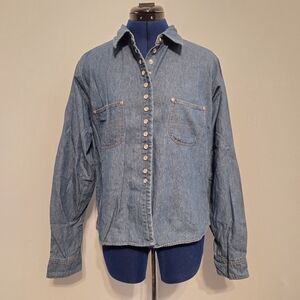 Vintage Western Denim Pearl Snap Shirt Size M